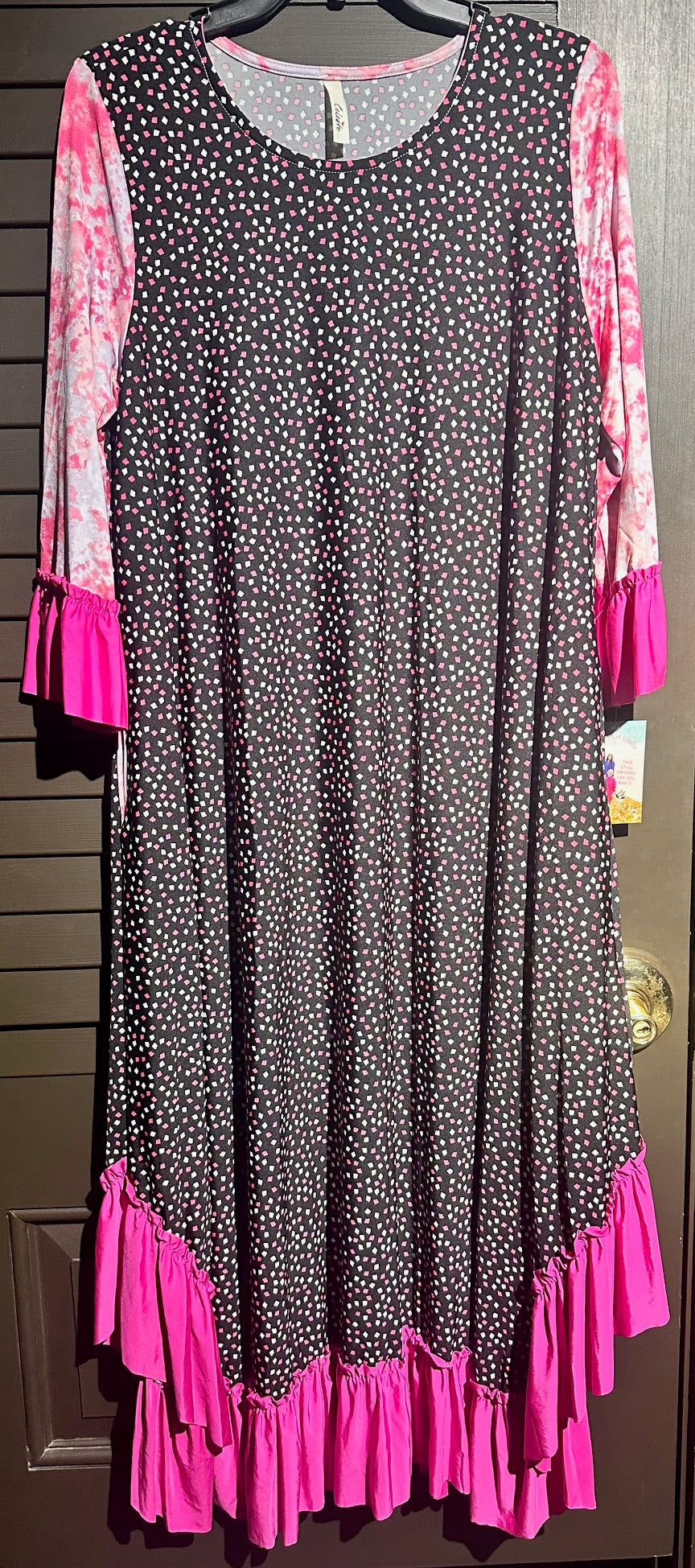 Pink Dotted Ruffle Maxi Dress