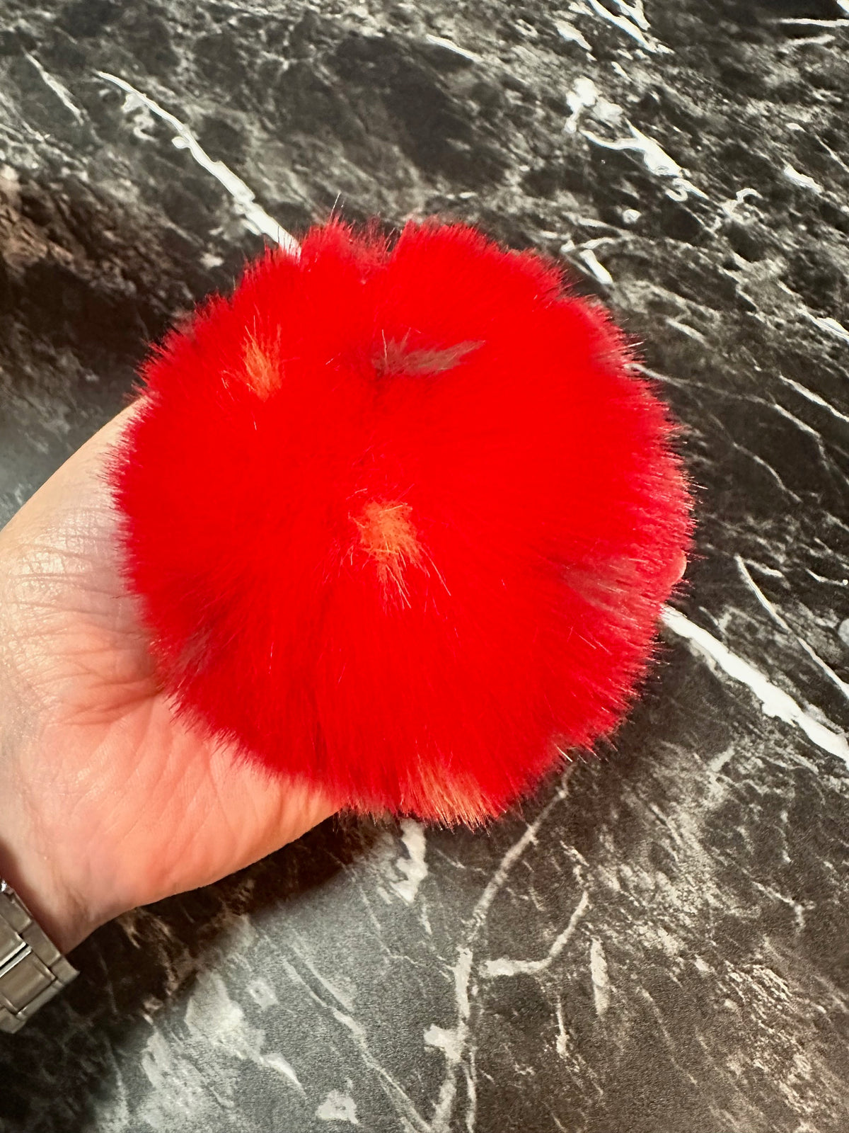 Red Speckled Pom-Pom Fuzzy Keychain