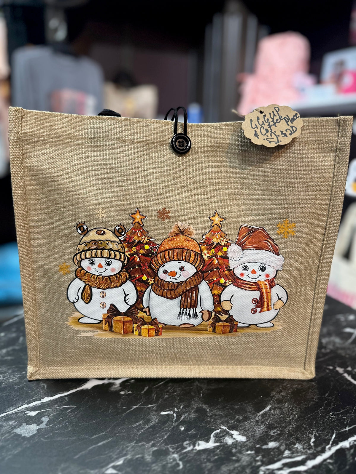 Snowman & Christmas Tree Tote Bag