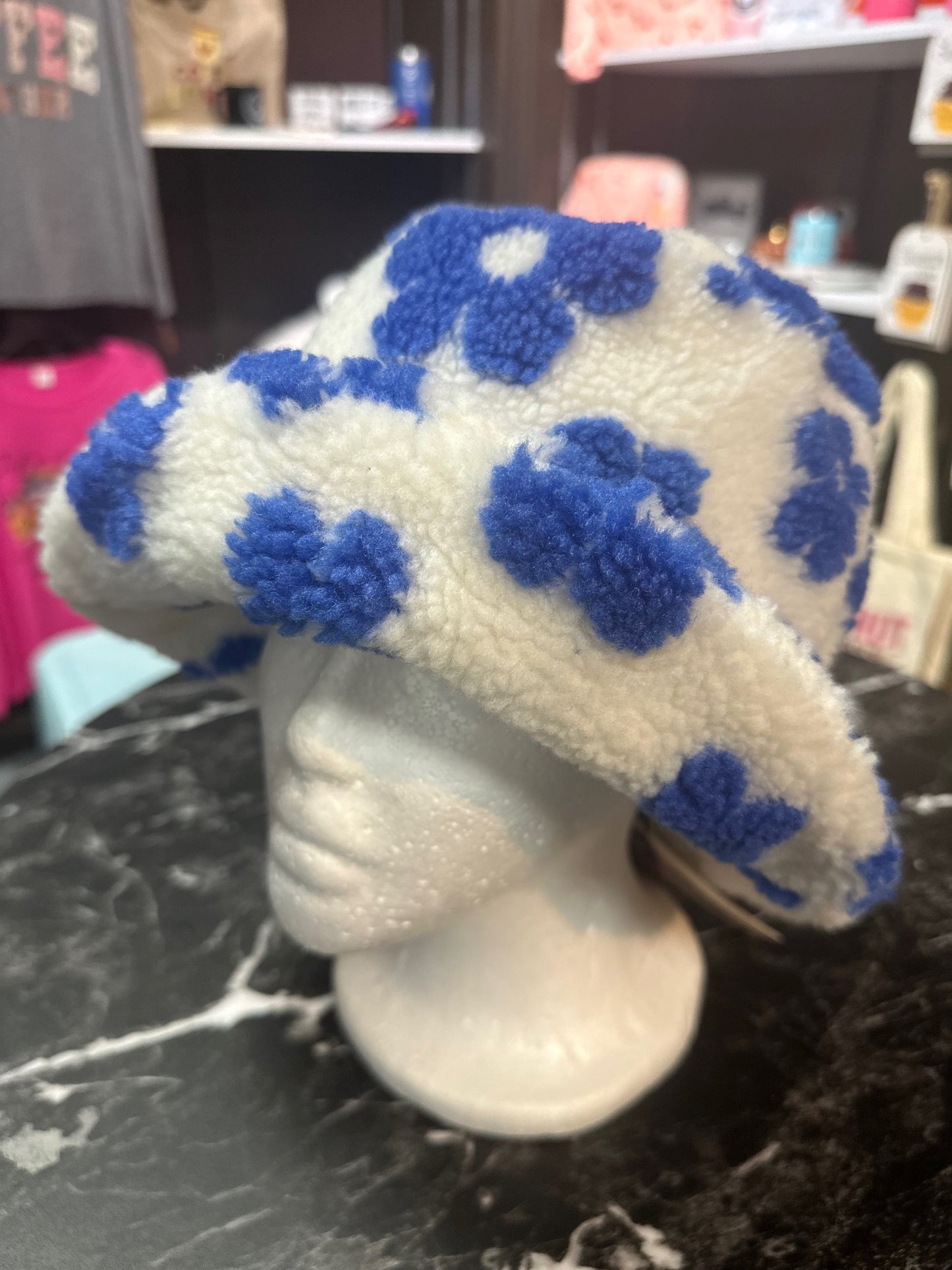 Fuzzy Flower Adjustable Bucket Hat