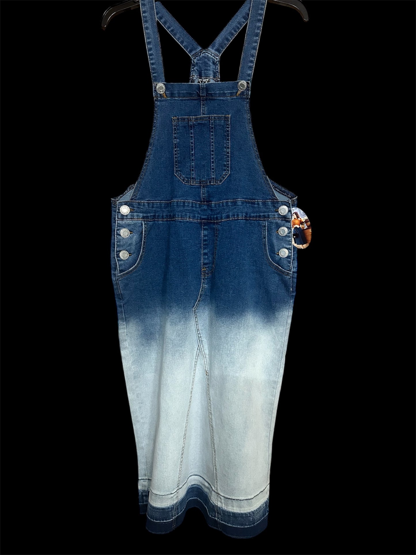 Faded Light/Dark Denim Jumper Overall Dress