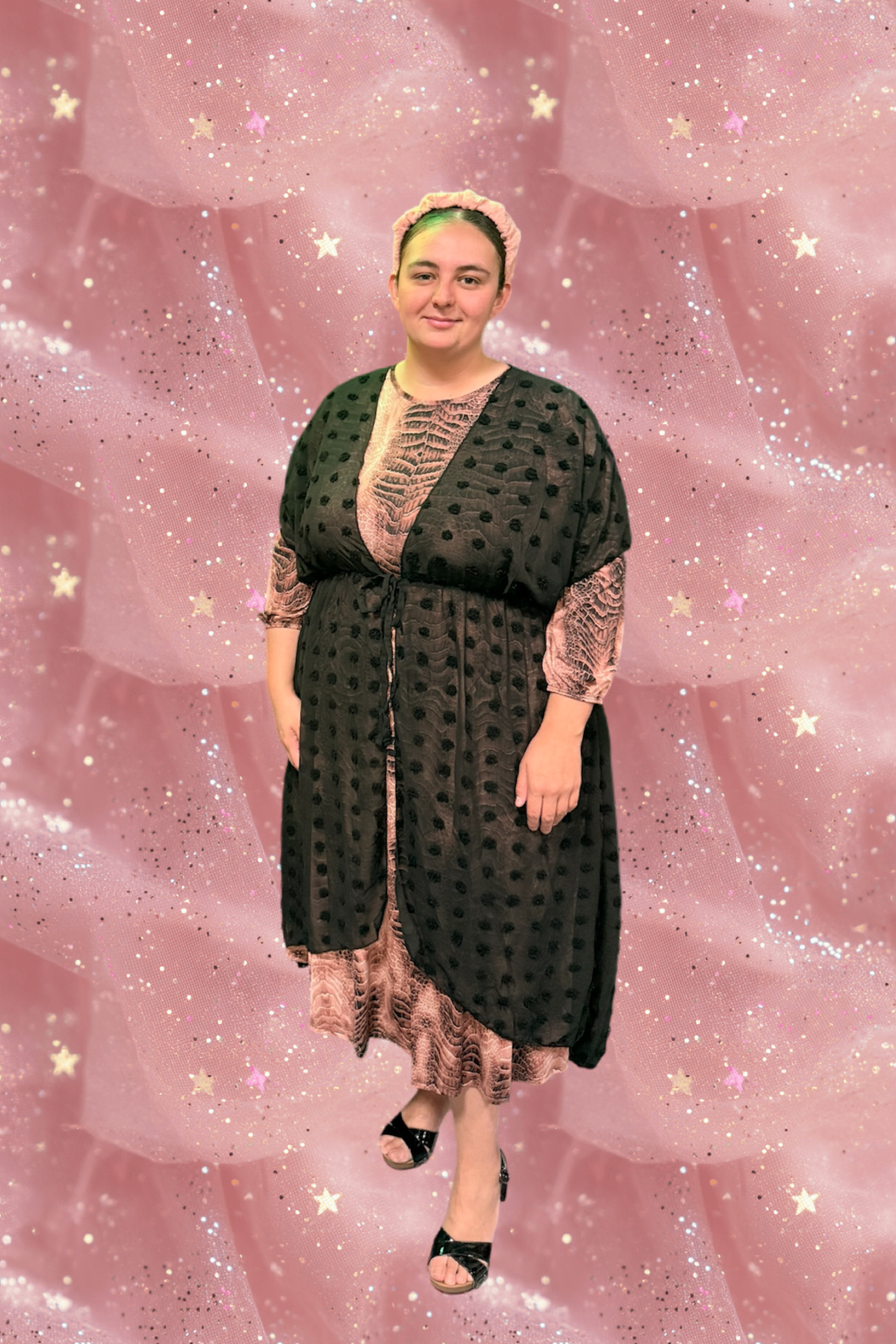 Pink Snakeskin Midi Tie Dress