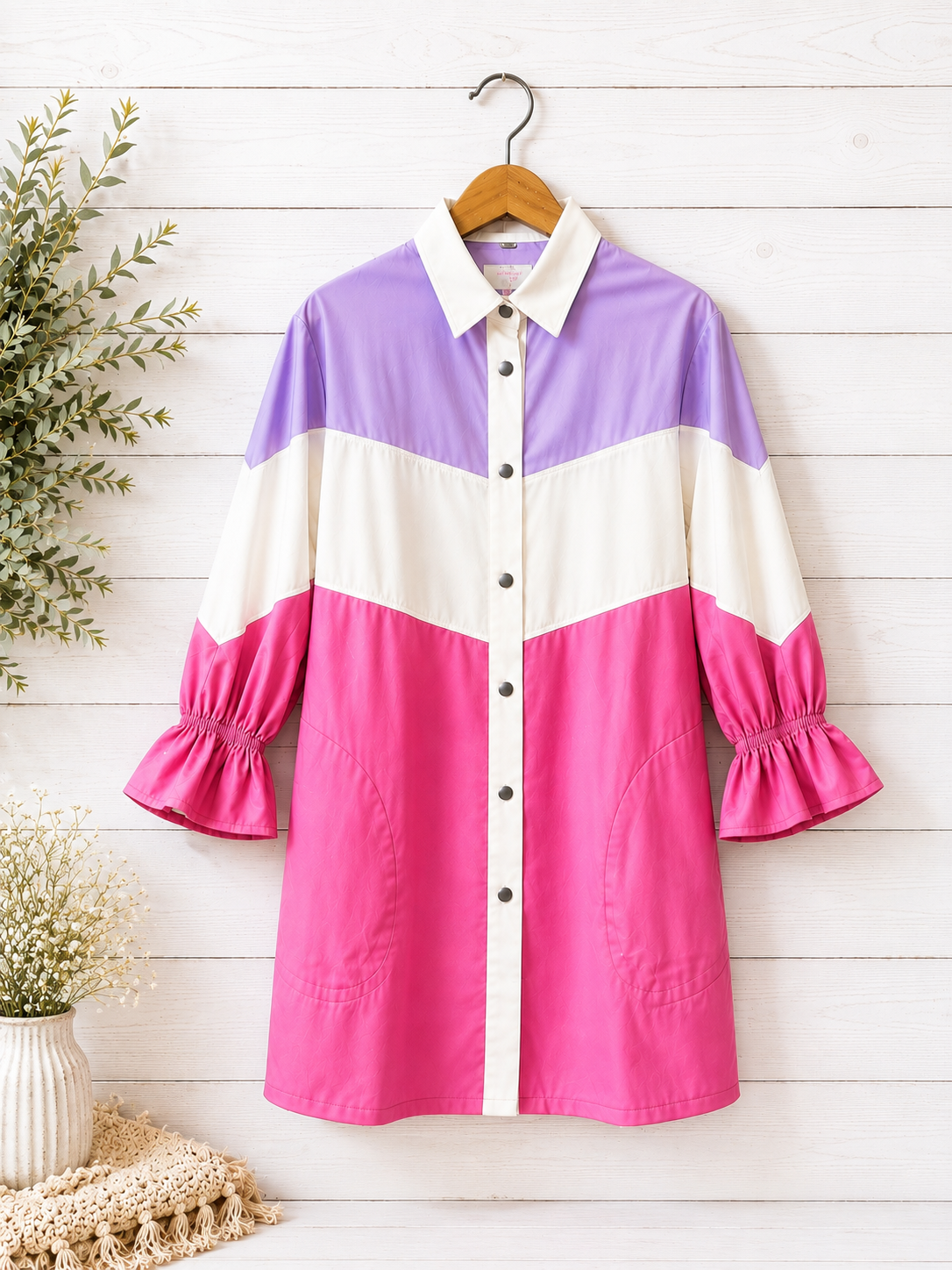 Vegan Leather Colorblock Blouse Dress