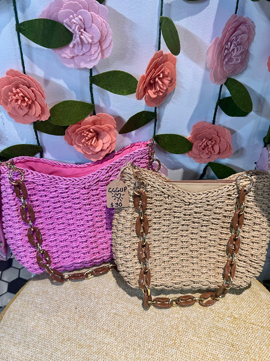 Tan/Pink fashion, braided purse