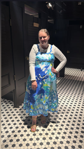 Blue Floral Scalloped Ribbon Dress