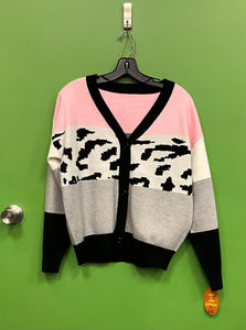 Pink & Gray Cow Print Sweater