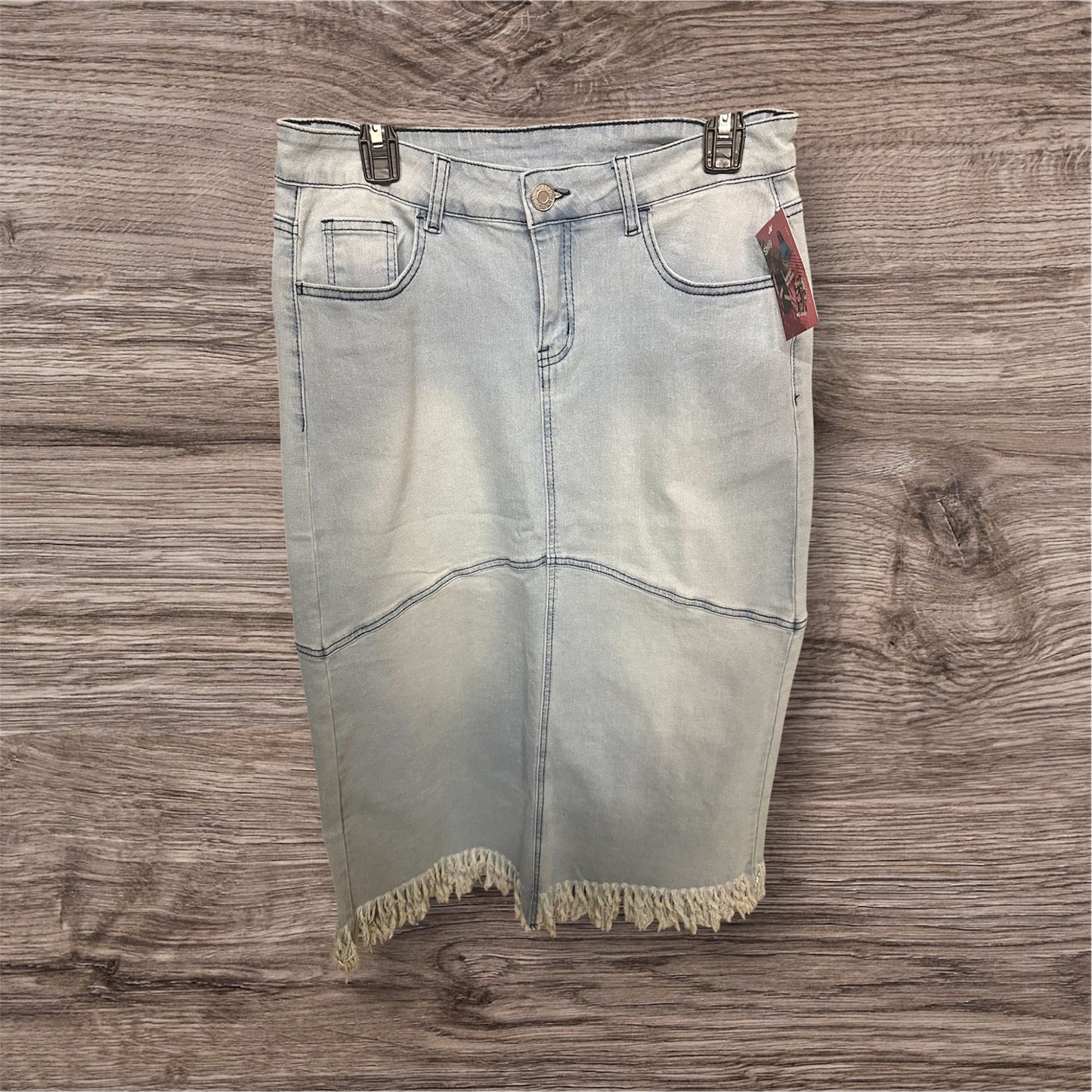 Light Wash Fringe Bottom Denim Skirt