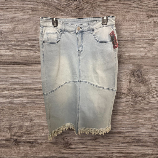 Light Wash Fringe Bottom Denim Skirt