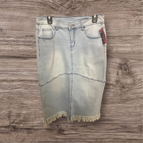 Light Wash Fringe Bottom Denim Skirt