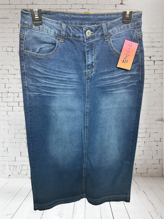 Dark Faded Denim Long Skirt