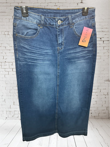 Dark Faded Denim Long Skirt