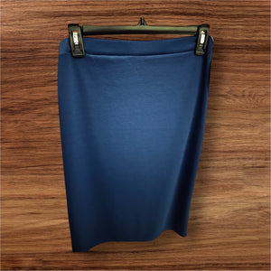NAVY POLY-COTTON PENCIL SKIRT