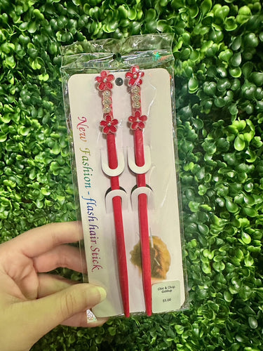Red Floral Jeweled Chopsticks