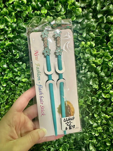 Blue Floral Jeweled Chopsticks