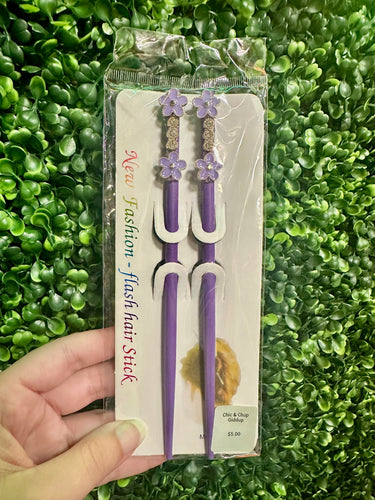 Purple Floral Jeweled Chopsticks