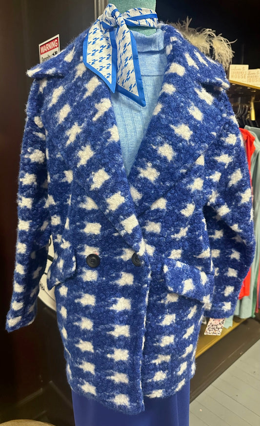 Blue & White Houndstooth Jacket/Coat