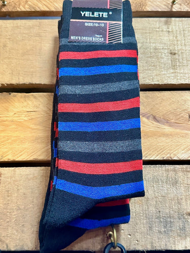 Black/Blue/Red Striped Fun Socks