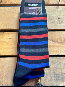 Black/Blue/Red Striped Fun Socks