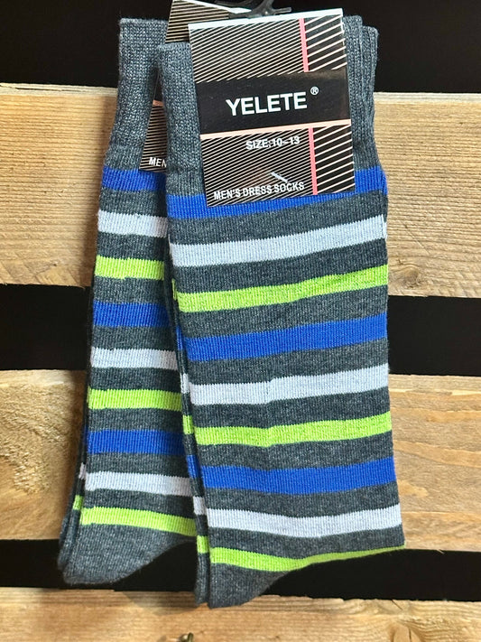 Grey/Blue/Green Striped Fun Socks