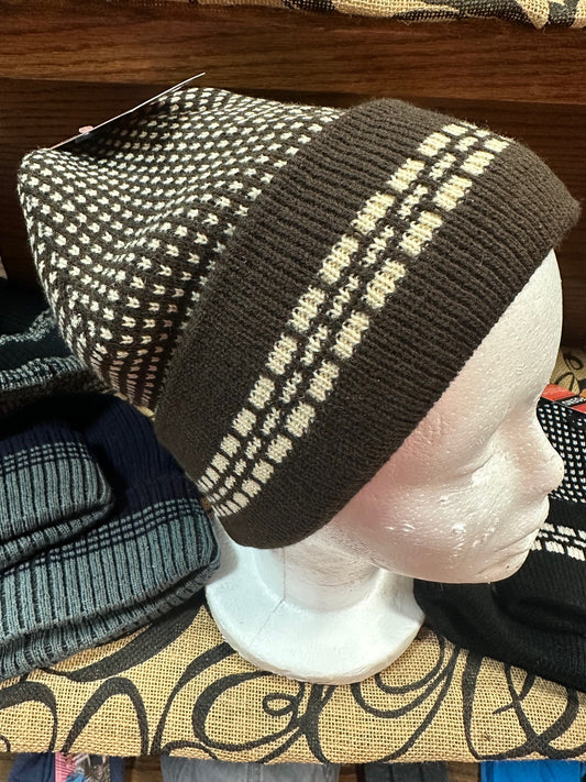 Brown Woven Beanie Hat