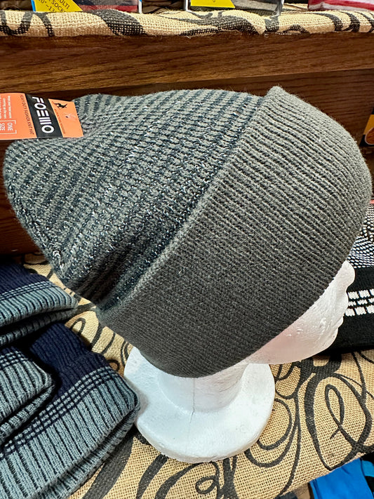 Grey Striped Beanie Hat