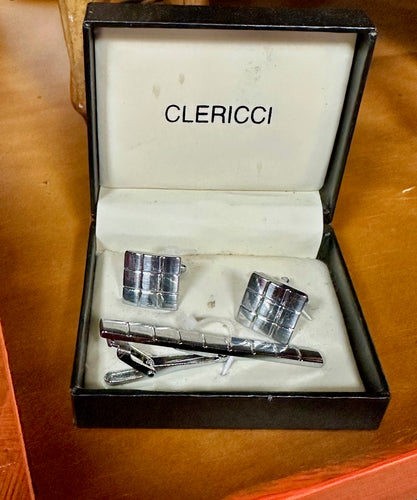 Silver Cuff Links & Tie Clip