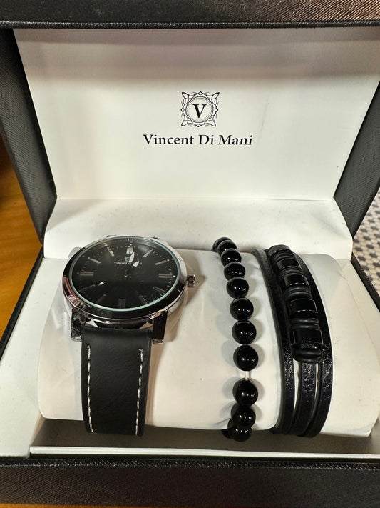 3-Piece Black Watch & Bracelet Set