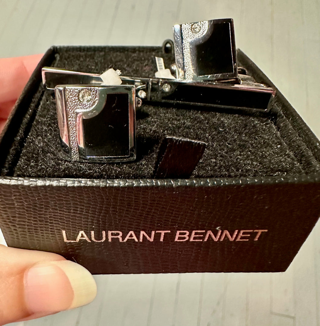 Black Cuff Links & Tie Clip