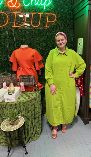 Green Button-Down Maxi Shirt Dress