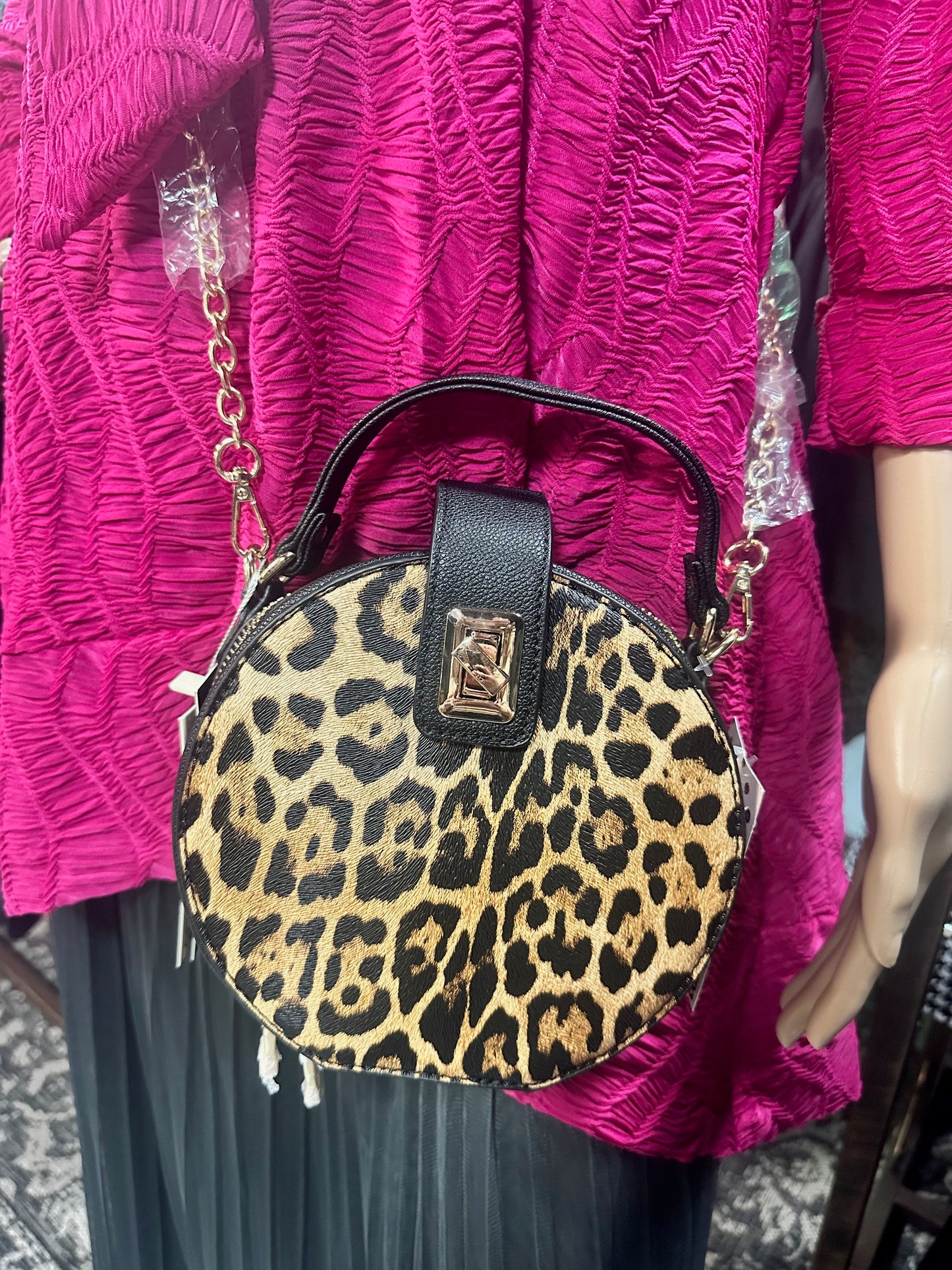 Round Leopard Crossbody Bag