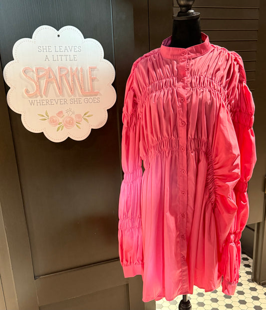 Pink Gathered Sleeve Top/Dress