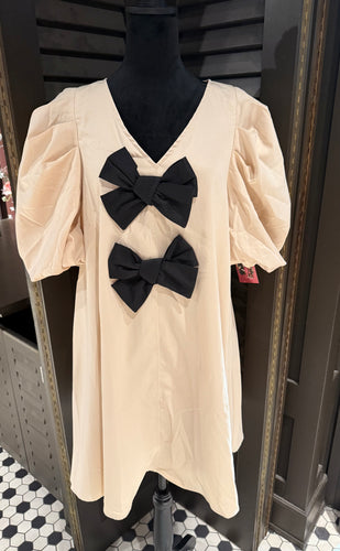 Beige Top W/ Black Bows