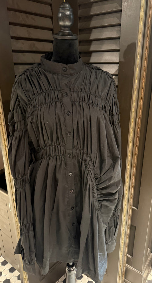 Black Gathered Sleeve Top/Dress