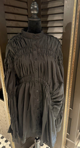Black Gathered Sleeve Top