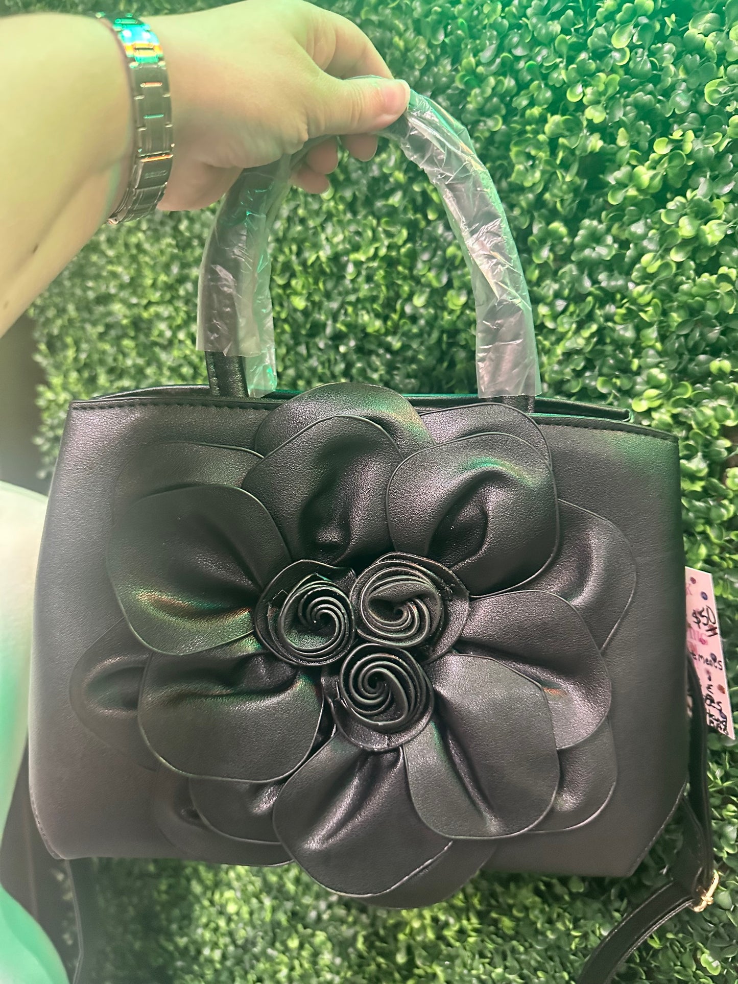 Black Flowers/Rosettes Handbag