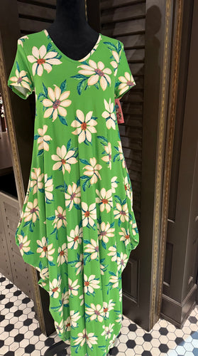 Green Floral Short Sleeved Maxi Dress