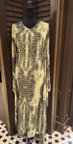 Olive Snakeskin Drop-Side Dress