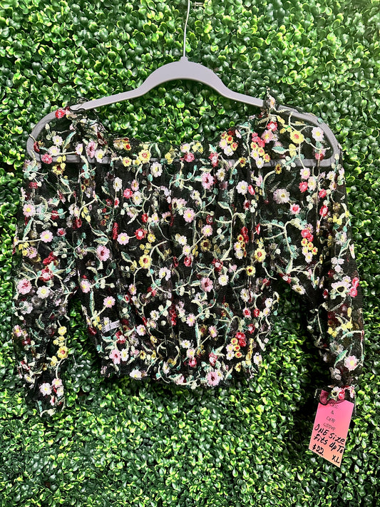 Multi-Color Black Mesh Floral Shirt