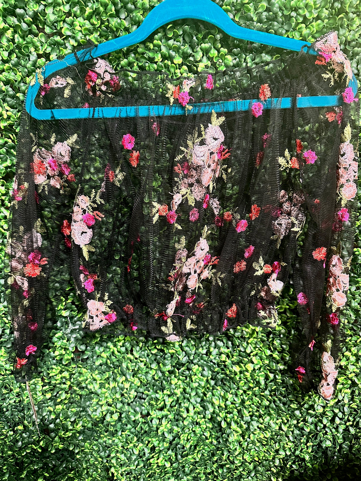 Pink & Black Floral Mesh Top