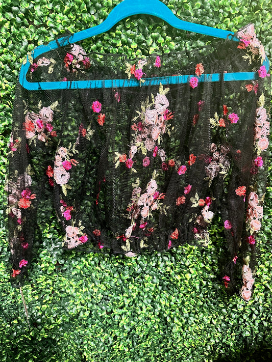 Pink & Black Floral Mesh Top