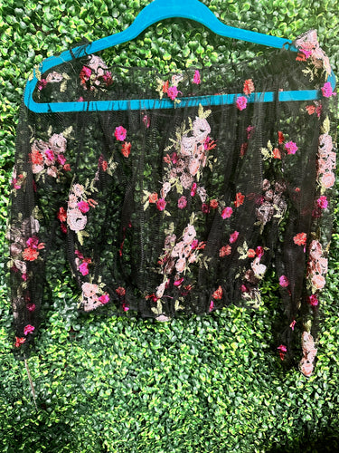 Pink & Black Floral Mesh Top