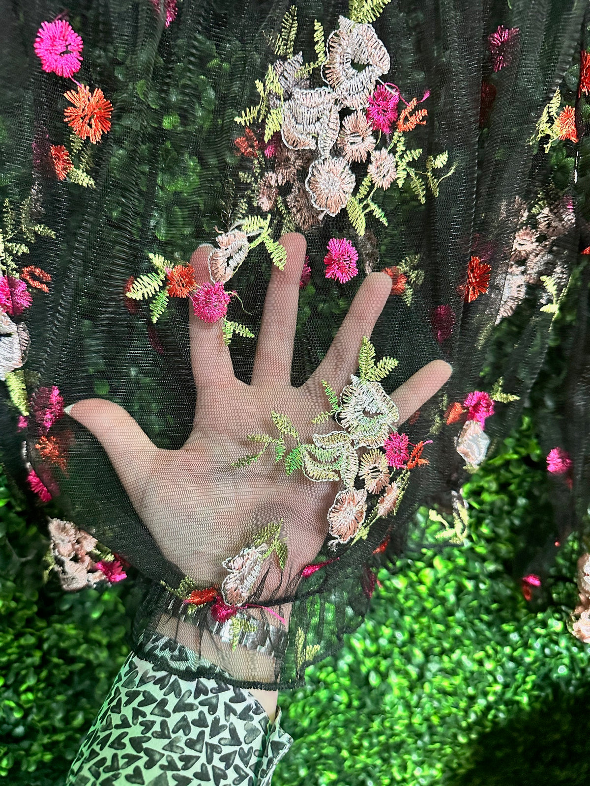 Pink & Black Floral Mesh Top