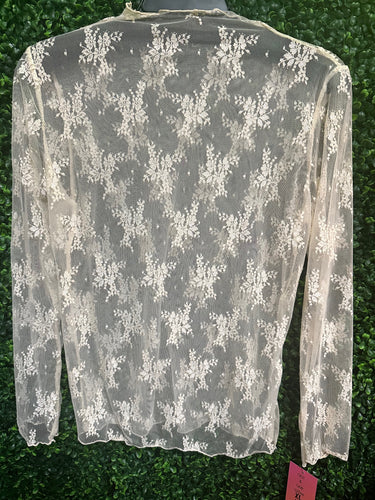 Cream Lace Mesh Overlay Top