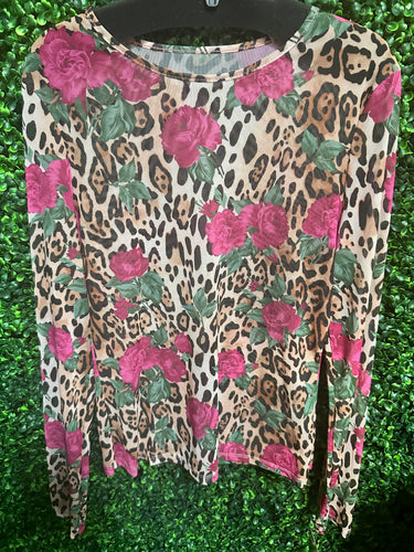 Bold Floral & Leopard Mesh Overlay Top