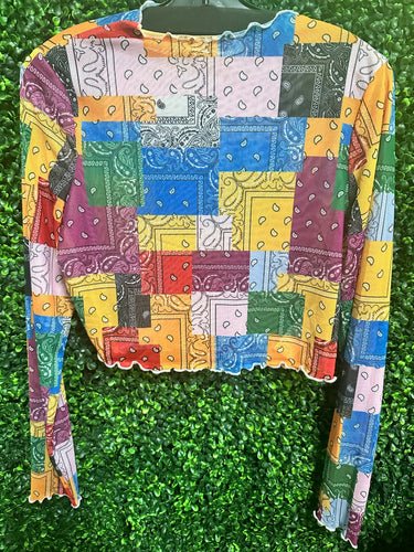 Multi-Color Paisley Mesh Overlay Top