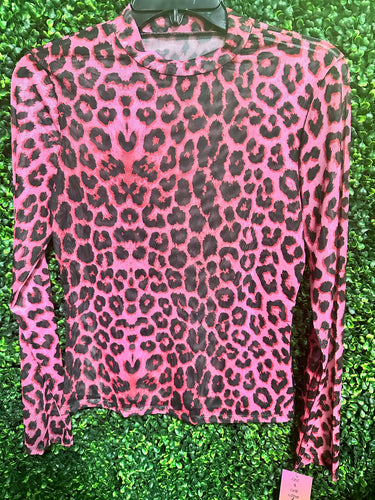 Pink Leopard Mesh Overlay Top