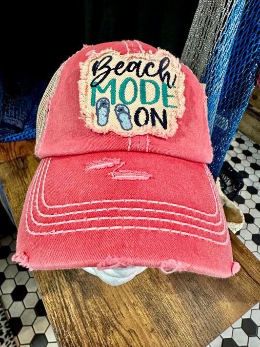 "Beach Mode On" Pink Baseball Cap