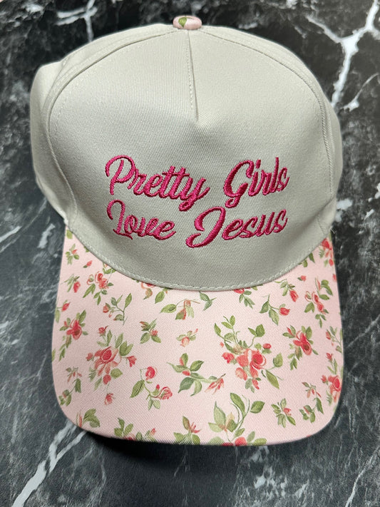 "Pretty Girls Love Jesus" Floral Baseball Hat