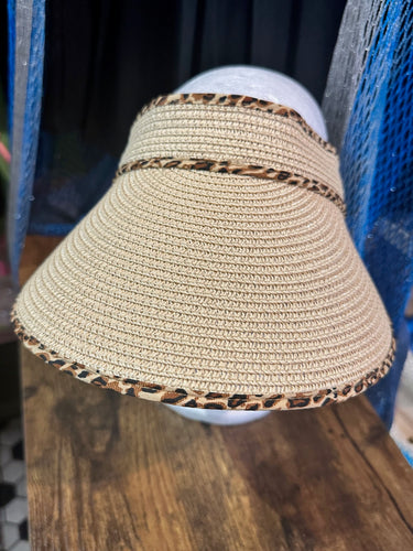 Tan Leopard Woven Sun Visor