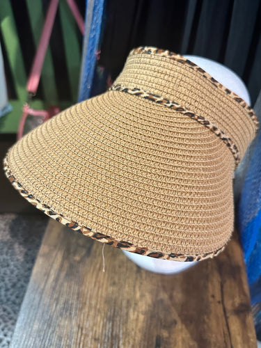 Dark Brown Leopard Woven Sun Visor